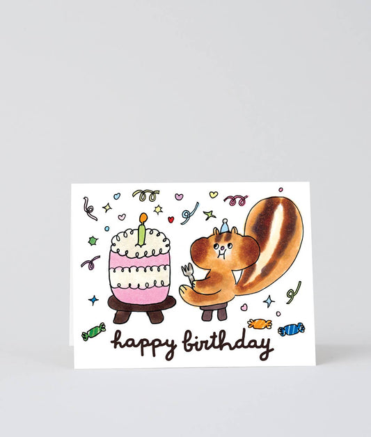 Happy Birthday Squirrel & Cake Greeting Card