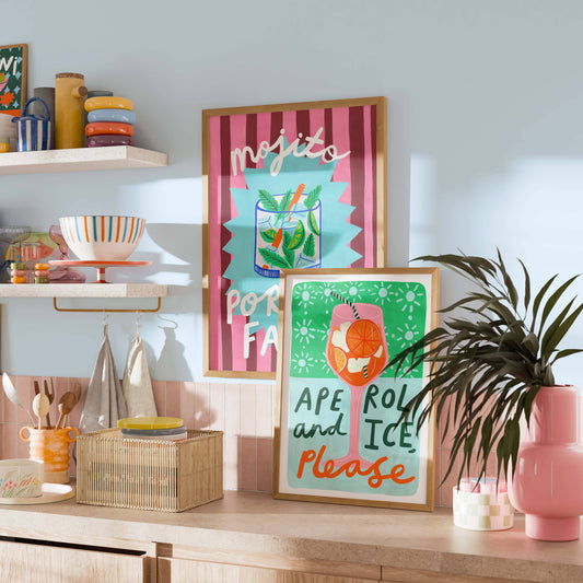 Aperol Cocktail Colourful Art Print | Cocktail Recipe |