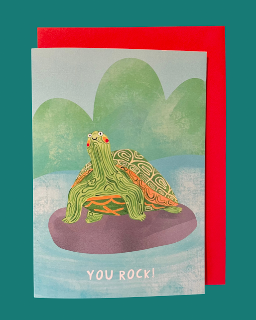 You Rock Turtle Greetings Card by Fernandes Makes
