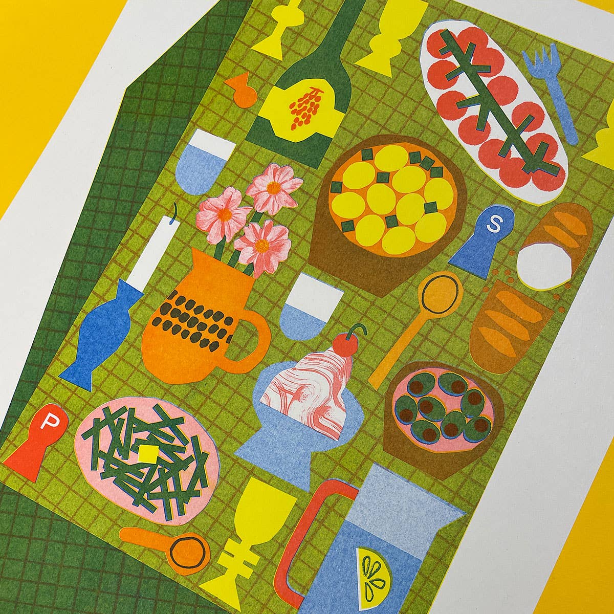'Dinner Table' A3 Risograph Print by Lizzie Lomax