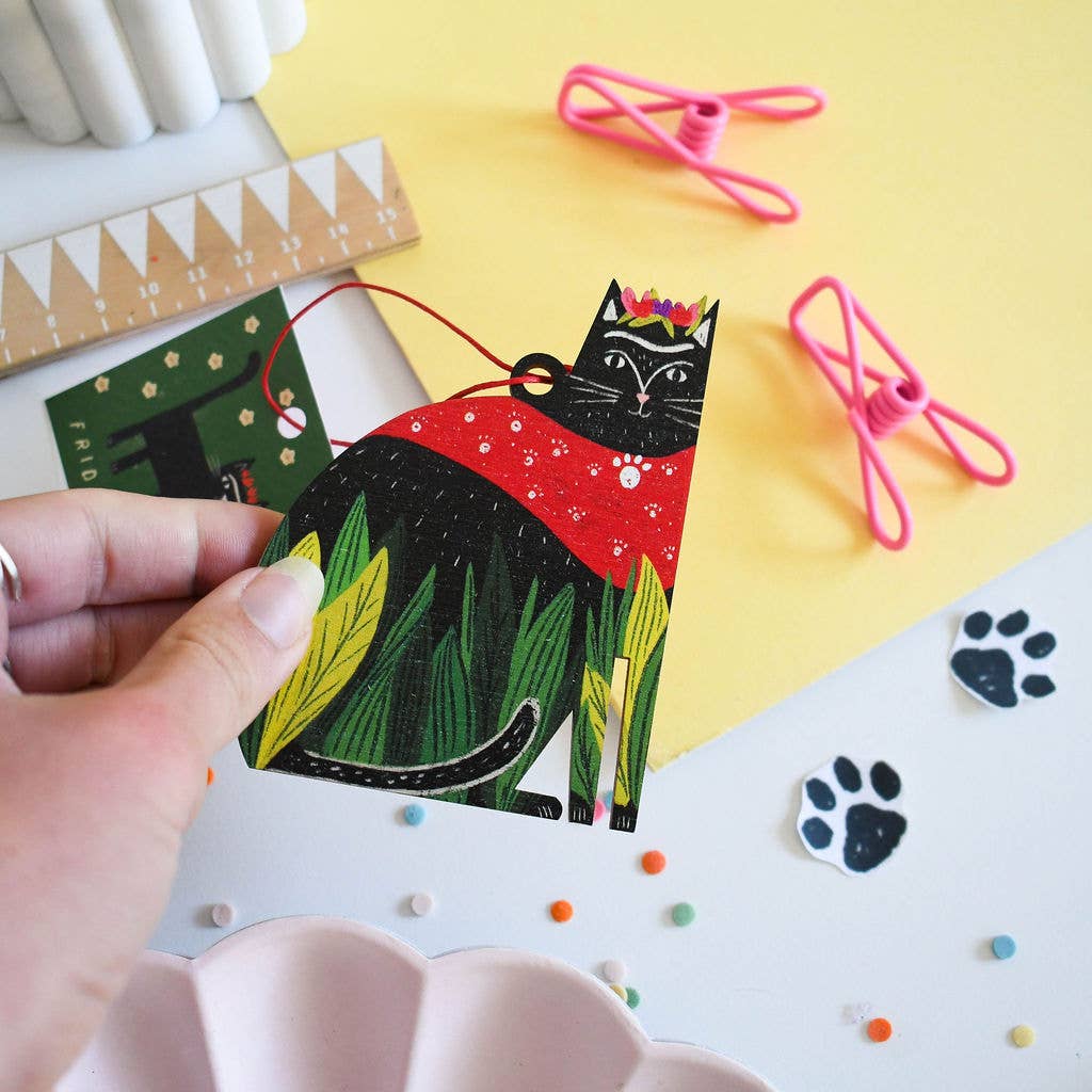 Frida Catlo Wooden Cat hanging Decoration