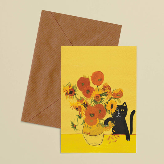 Vincents Sunflower Vase Cat Card