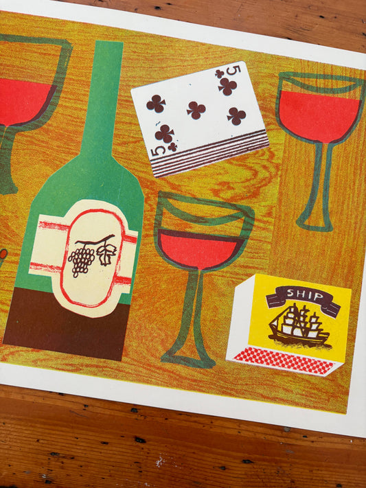 'Late Night Wine' Risograph Print