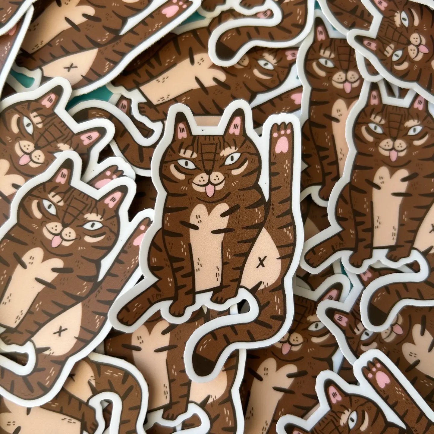 Tabby Cat Licking Matte Vinyl Sticker