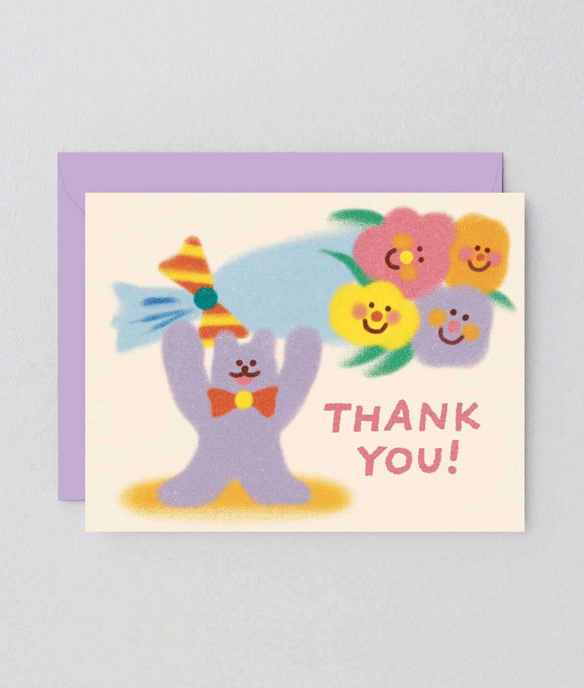 Thank You Cat & Flowers Greetings Card