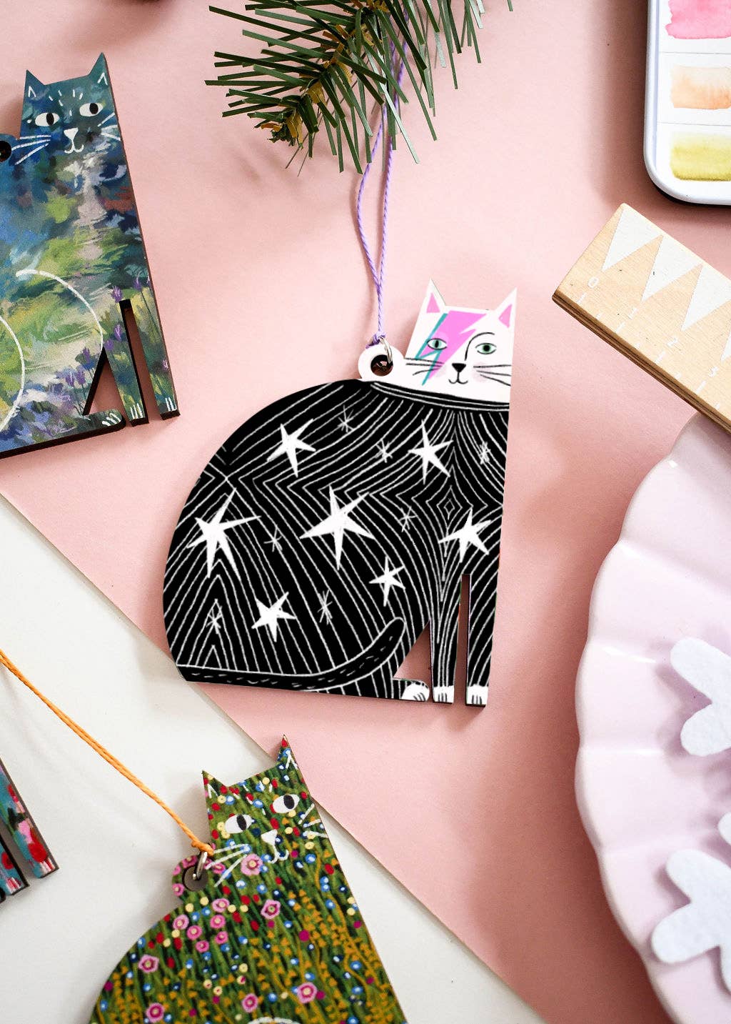 Kitty Starfluff Wooden Cat hanging Decoration