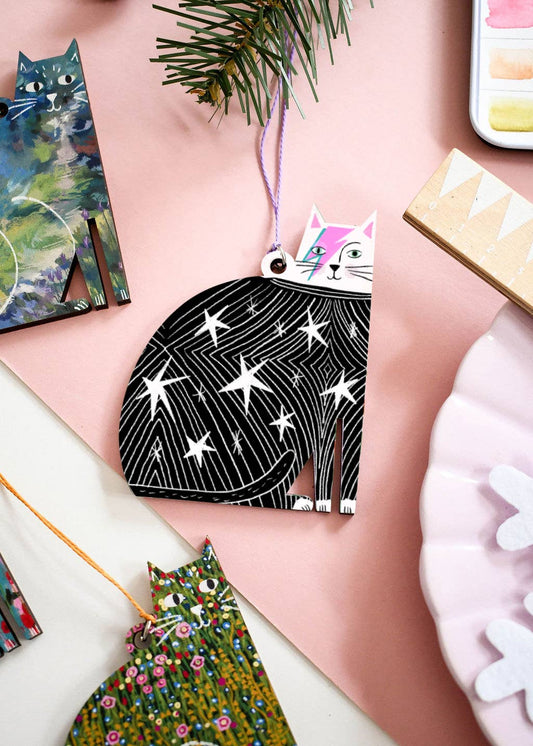 Kitty Starfluff Wooden Cat hanging Decoration