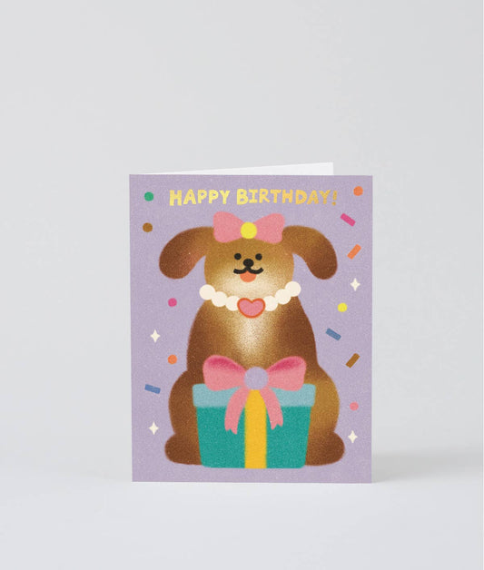 Dog & Ribbon Birthday Greeting Card