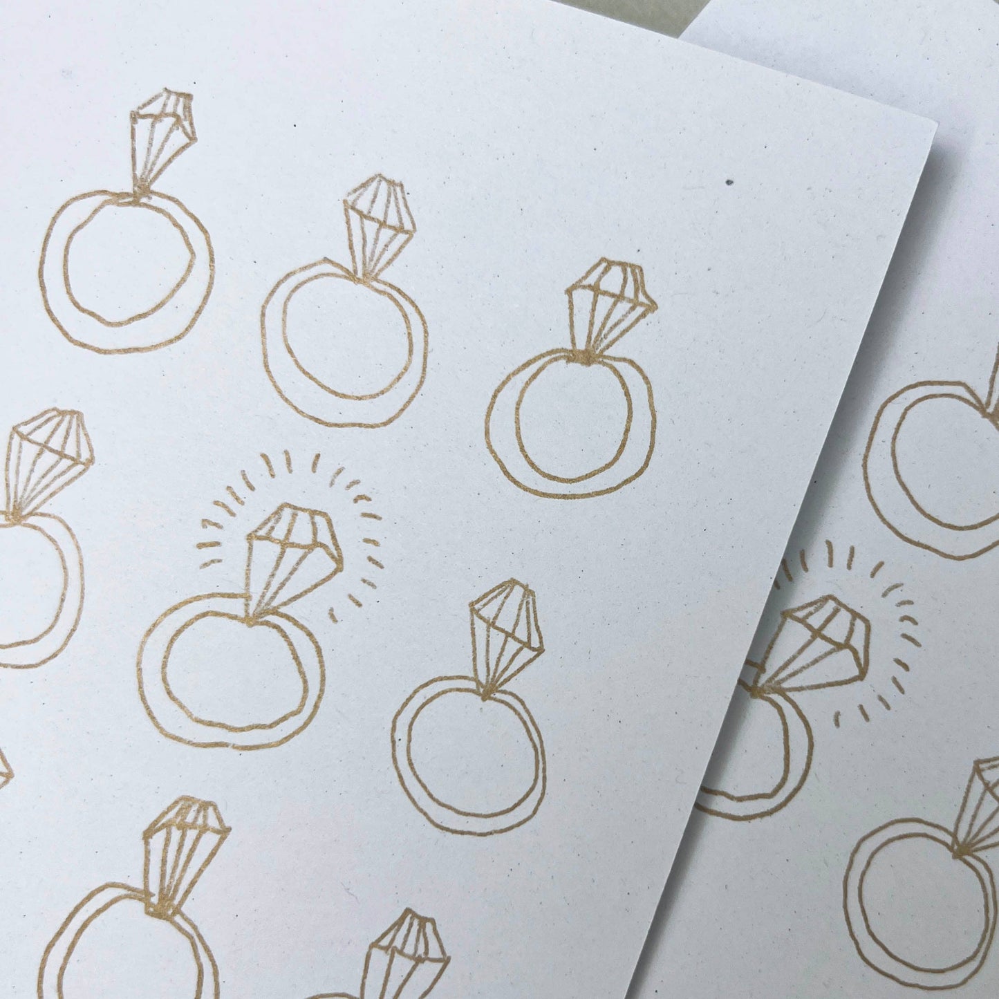 Engagement Ring Illustrated Risograph Card | Gold Ink