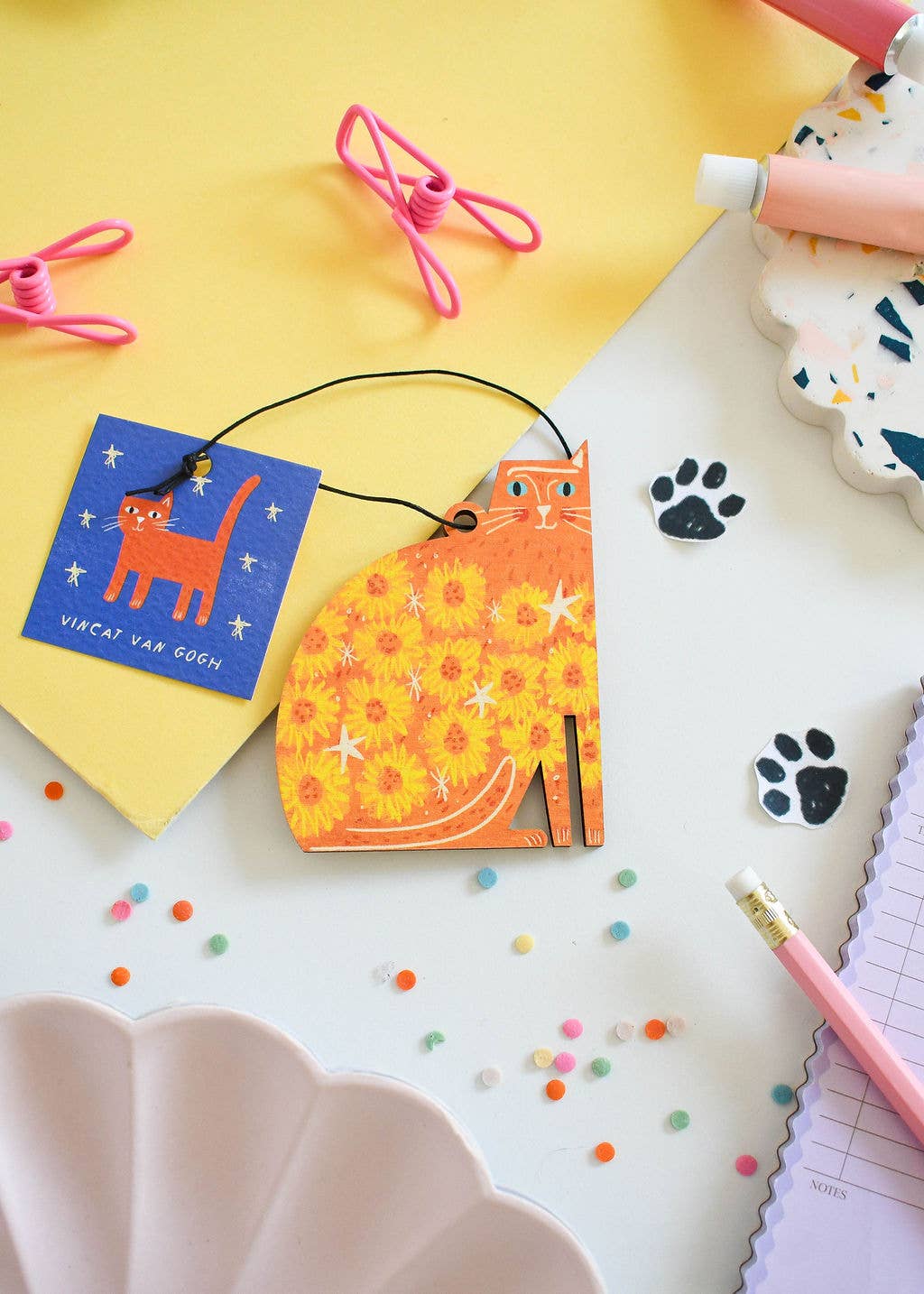 Vincat Van Gogh Wooden Cat hanging Decoration