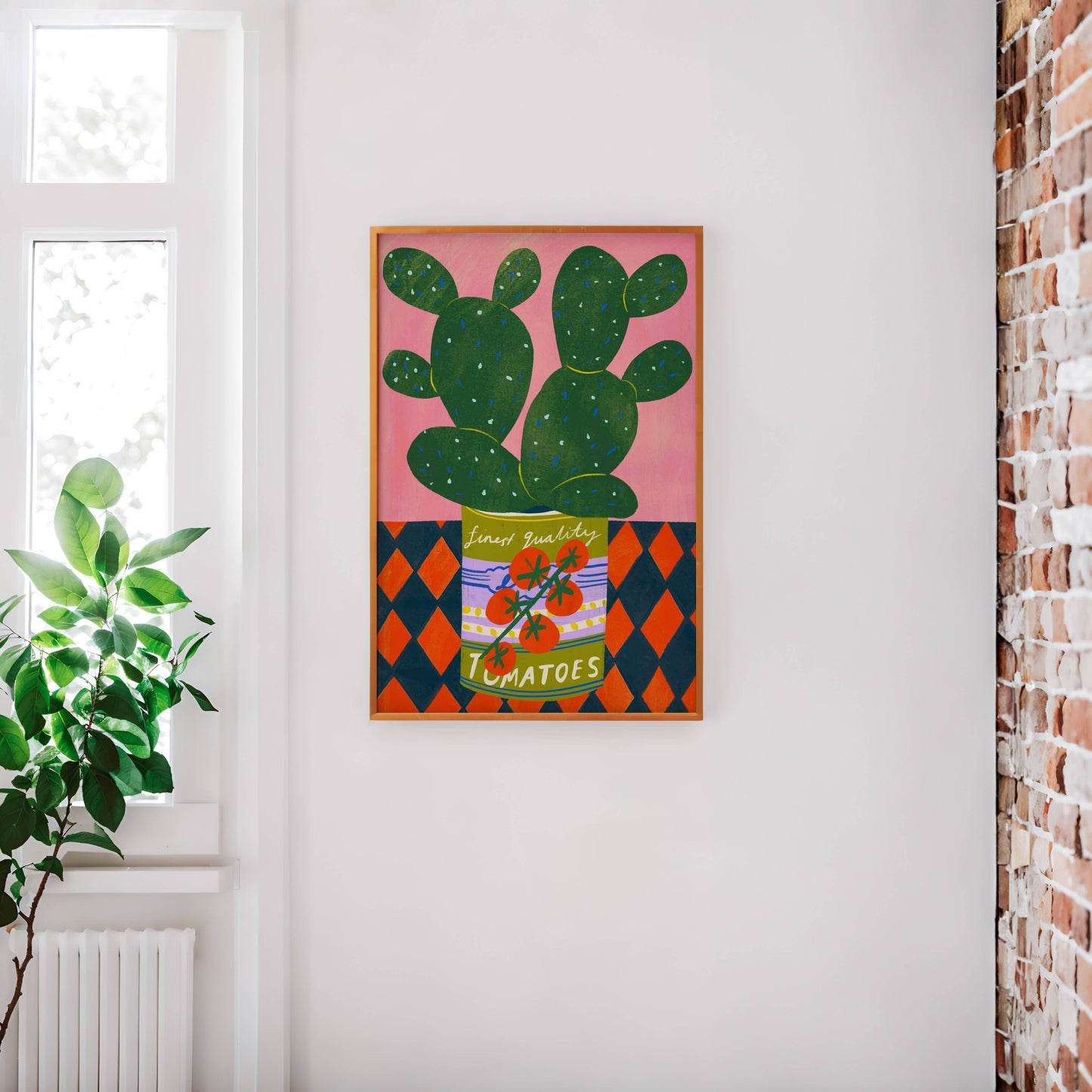 Cactus in a tomato tin art print | House plant houseplant