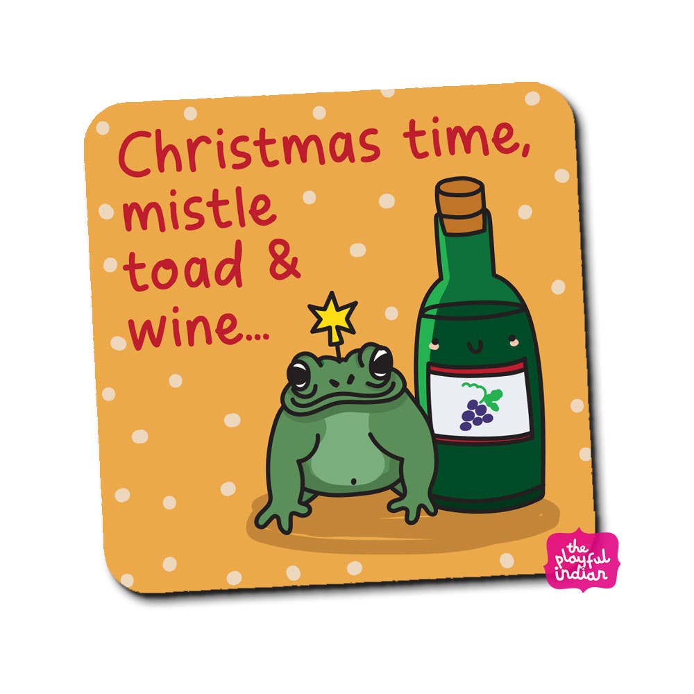 Christmas Time Mistle Toad And Wine Christmas Coaster