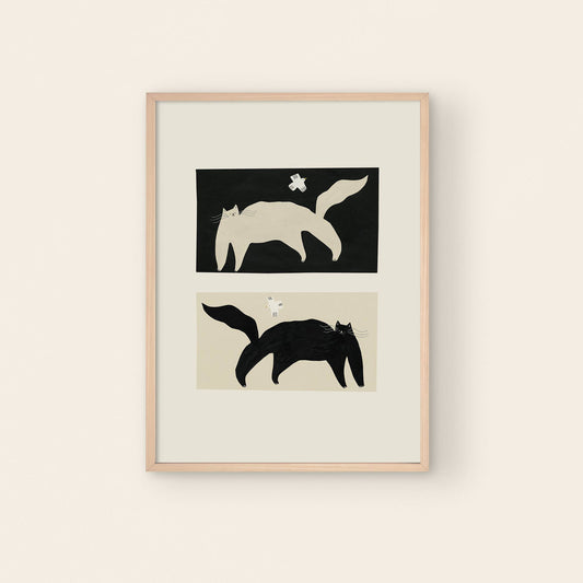 Negative / Positive Cats Art Print | Monochrome Wall Art