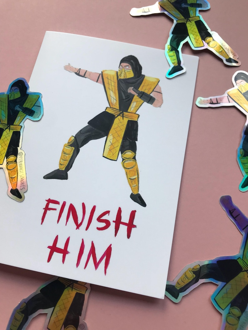 Finish Him - Mortal Kombat Scorpion Greeting Card by Fernandes Makes