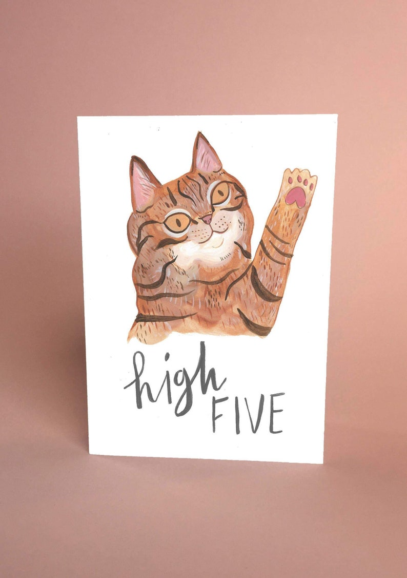 High Five Tabby Cat Card by Fernandes Makes