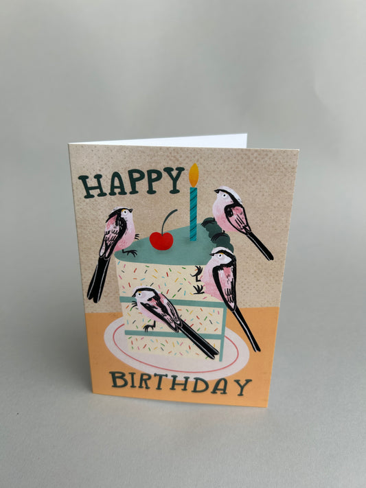 Happy Birthday Long-Tailed Tit Greeting Card
