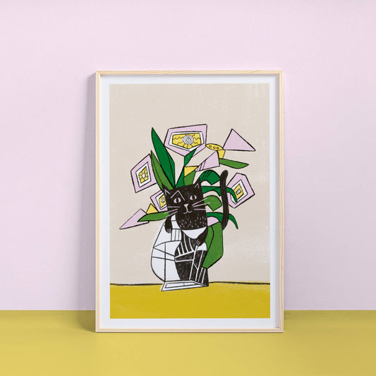 Pablo Picatso Flowers Cat Print