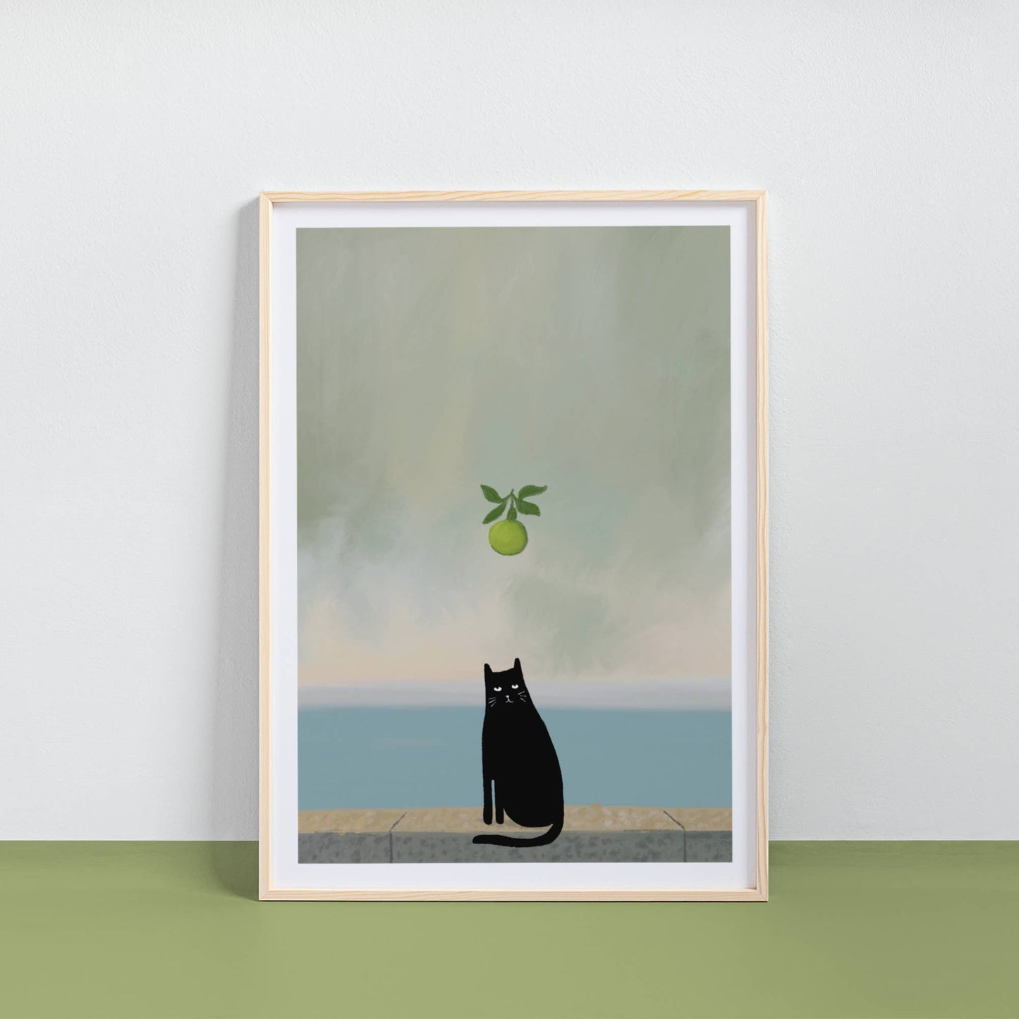 Mogritte Apple and Cat Print