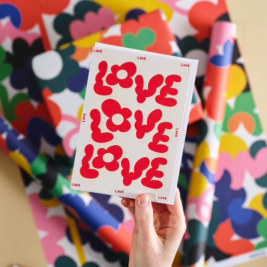 Love Love Love Embossed Greetings Card