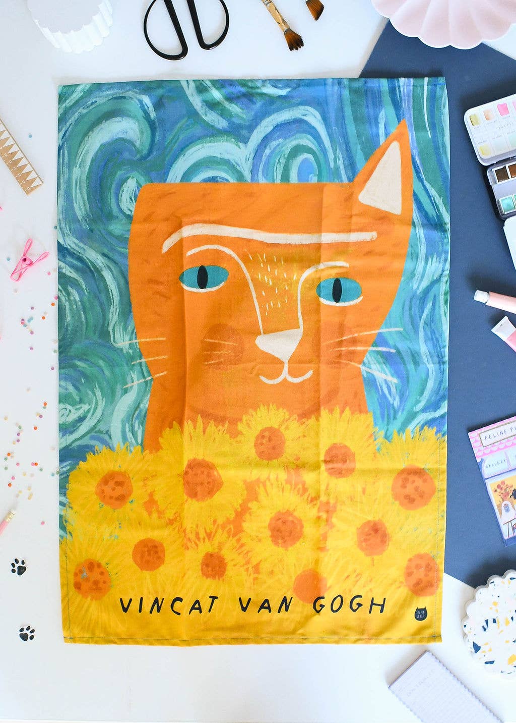 Vincat van Gogh Cat Tea Towel