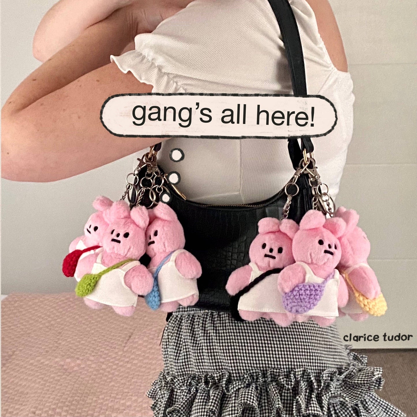 Pink Rabbit Plushie Keyring