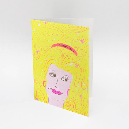 Dolly Parton Card | Risograph Printed | Fluorescent Pink