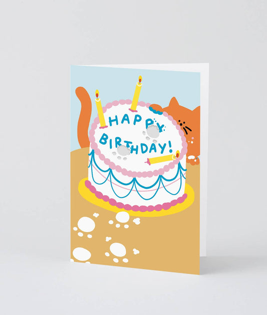 Happy Birthday Cat Paw In The Cake Greetings Card