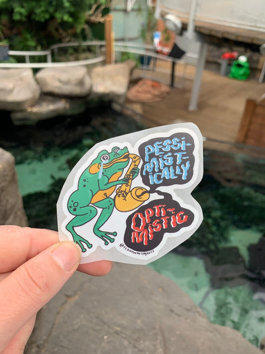 Pessimistically Optimistic Saxophone Frog Vinyl sticker