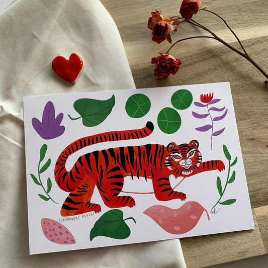 Happy Sneaking Tiger - Art Print
