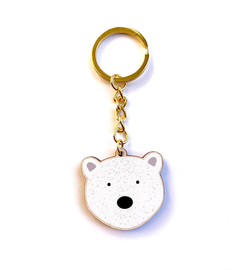 Polar Bear Wooden Key Ring