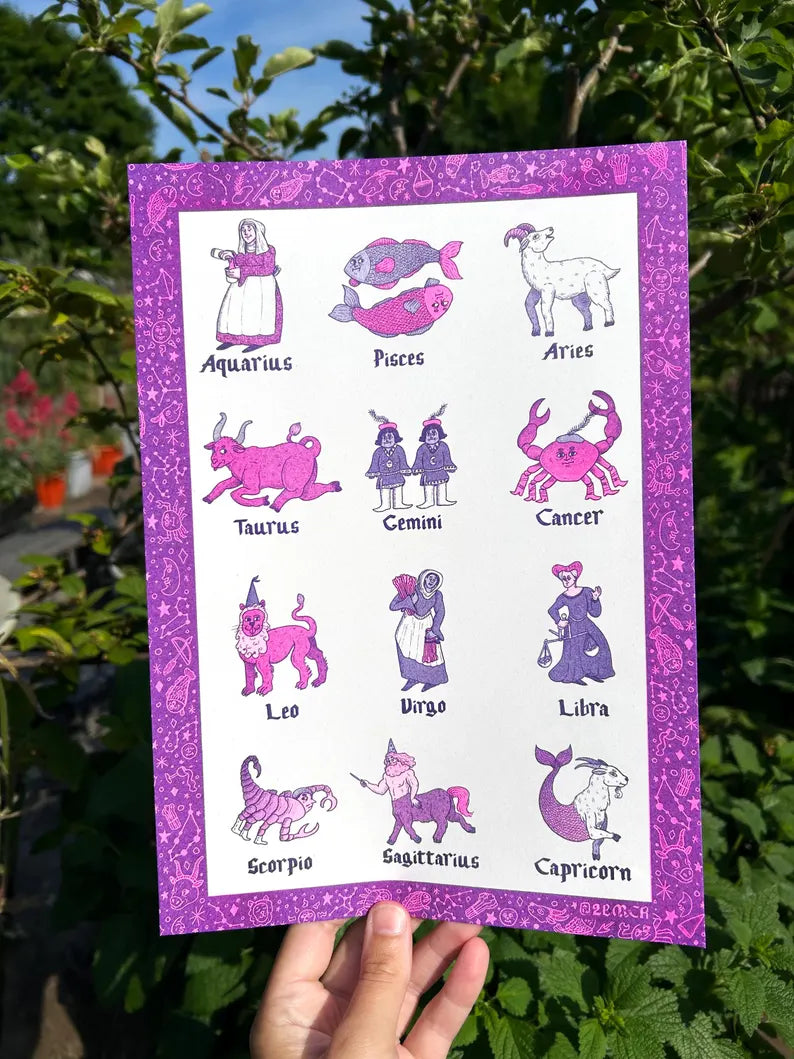 Horoscope Ye Olde Star Signs Medieval Art Print by 2Bmcr