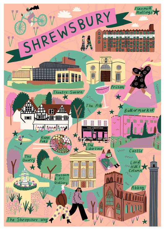 Shrewsbury Illustrated Map Print