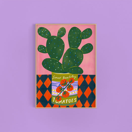 Cactus in a tomato tin art print | House plant houseplant 