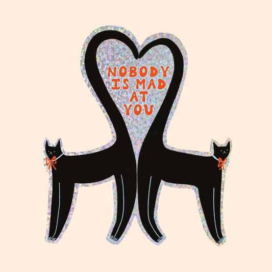 Nobody Is Mad At You Glitter Black Cat Vinyl Sticker