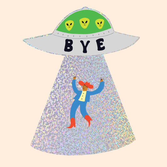 'Bye' Cowboy UFO Glitter Vinyl Sticker
