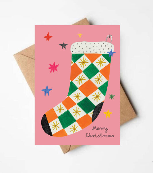 CHRISTMAS vintage stocking card