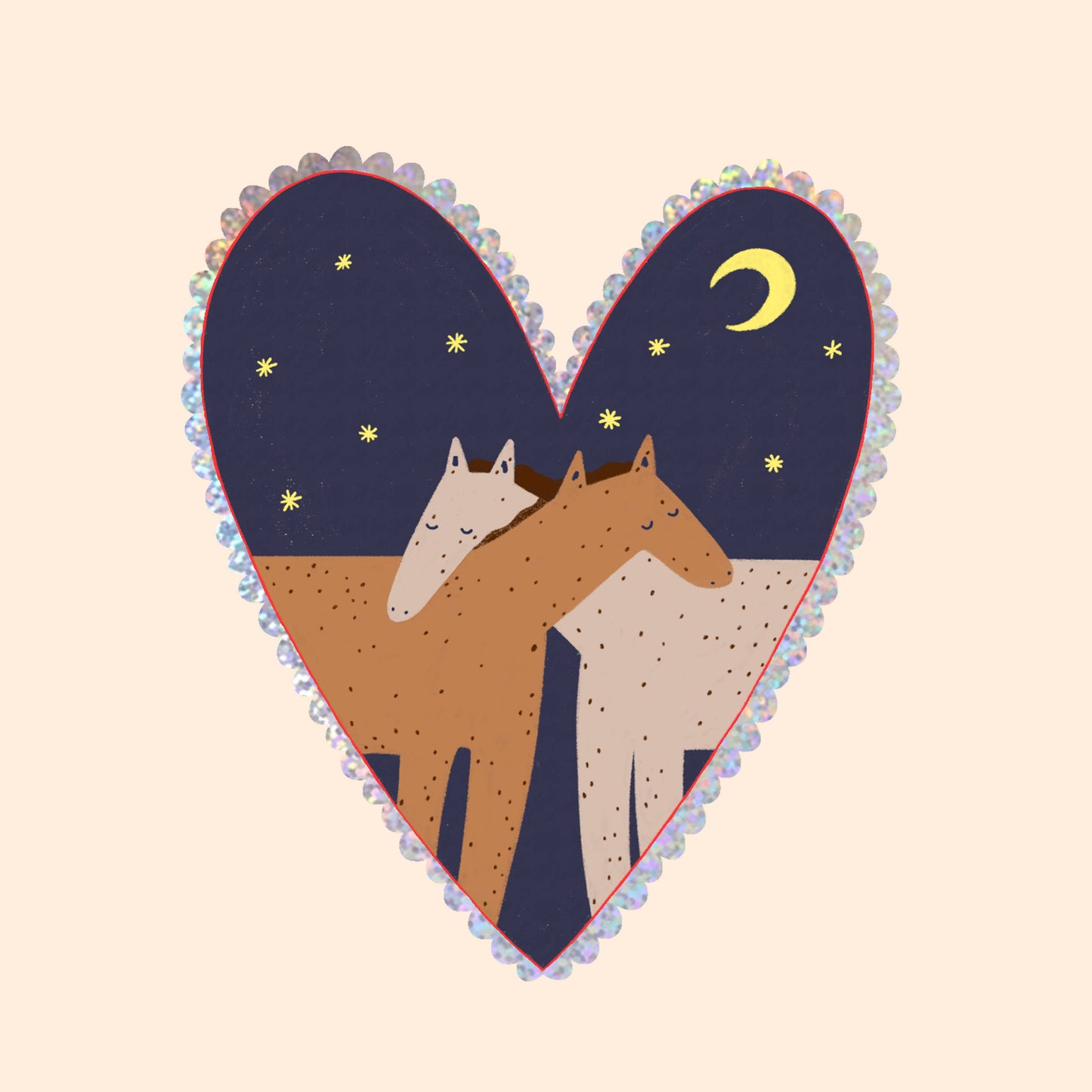Hugging Horses Glitter Vinyl Sticker