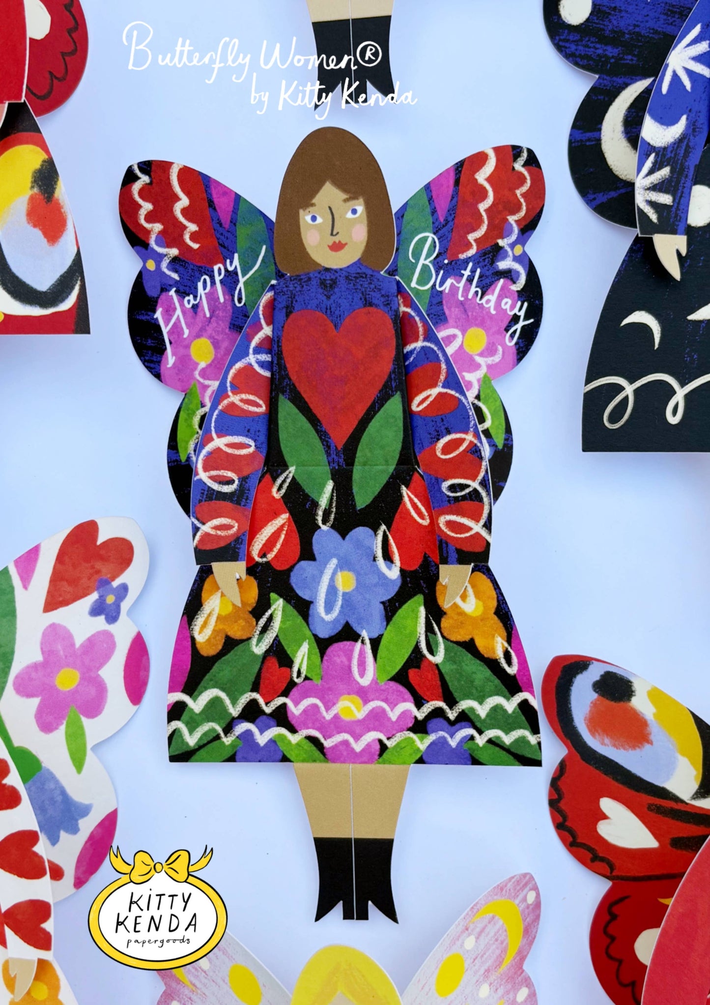 Midnight Floral - Butterfly Woman Sitting Greeting Card