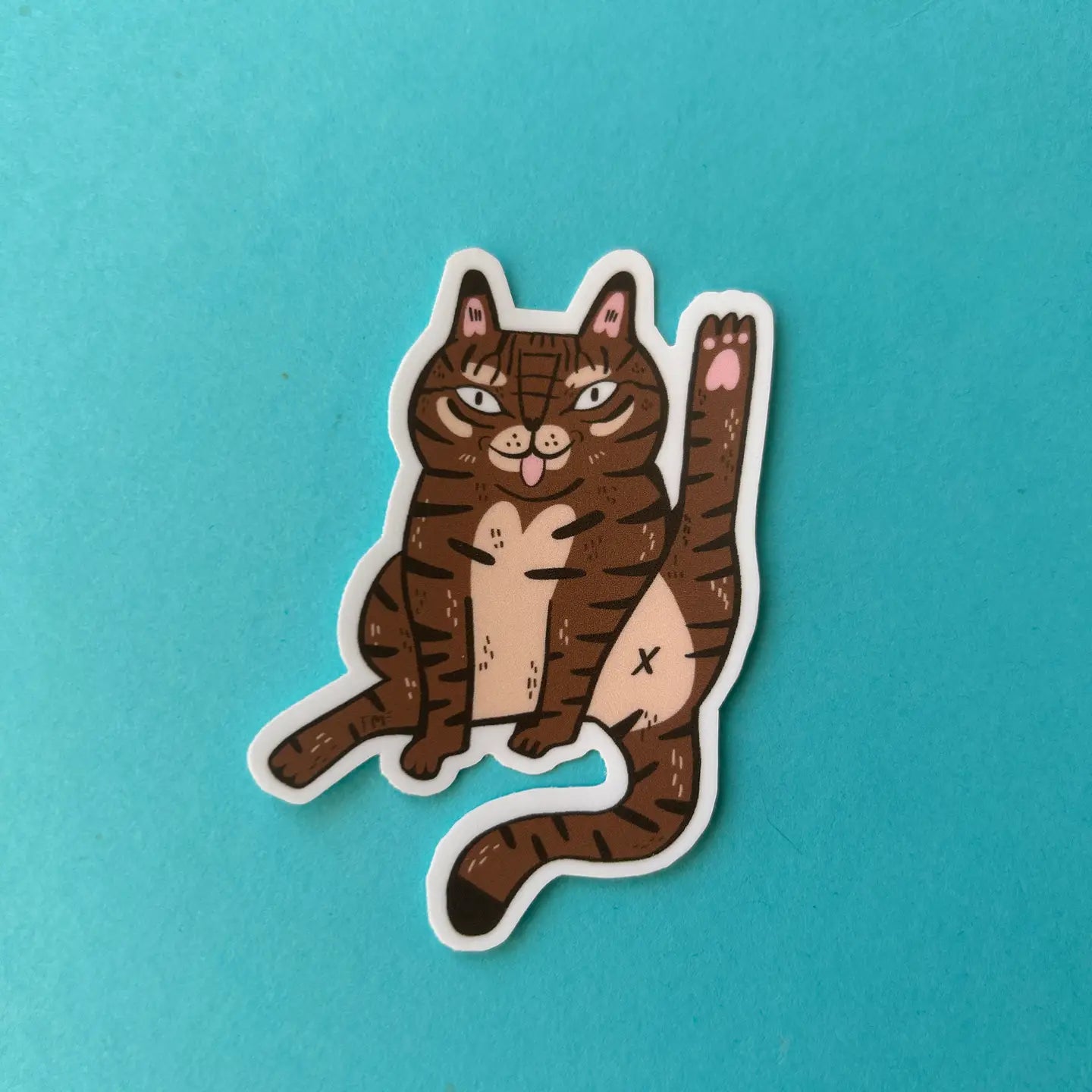 Tabby Cat Licking Matte Vinyl Sticker