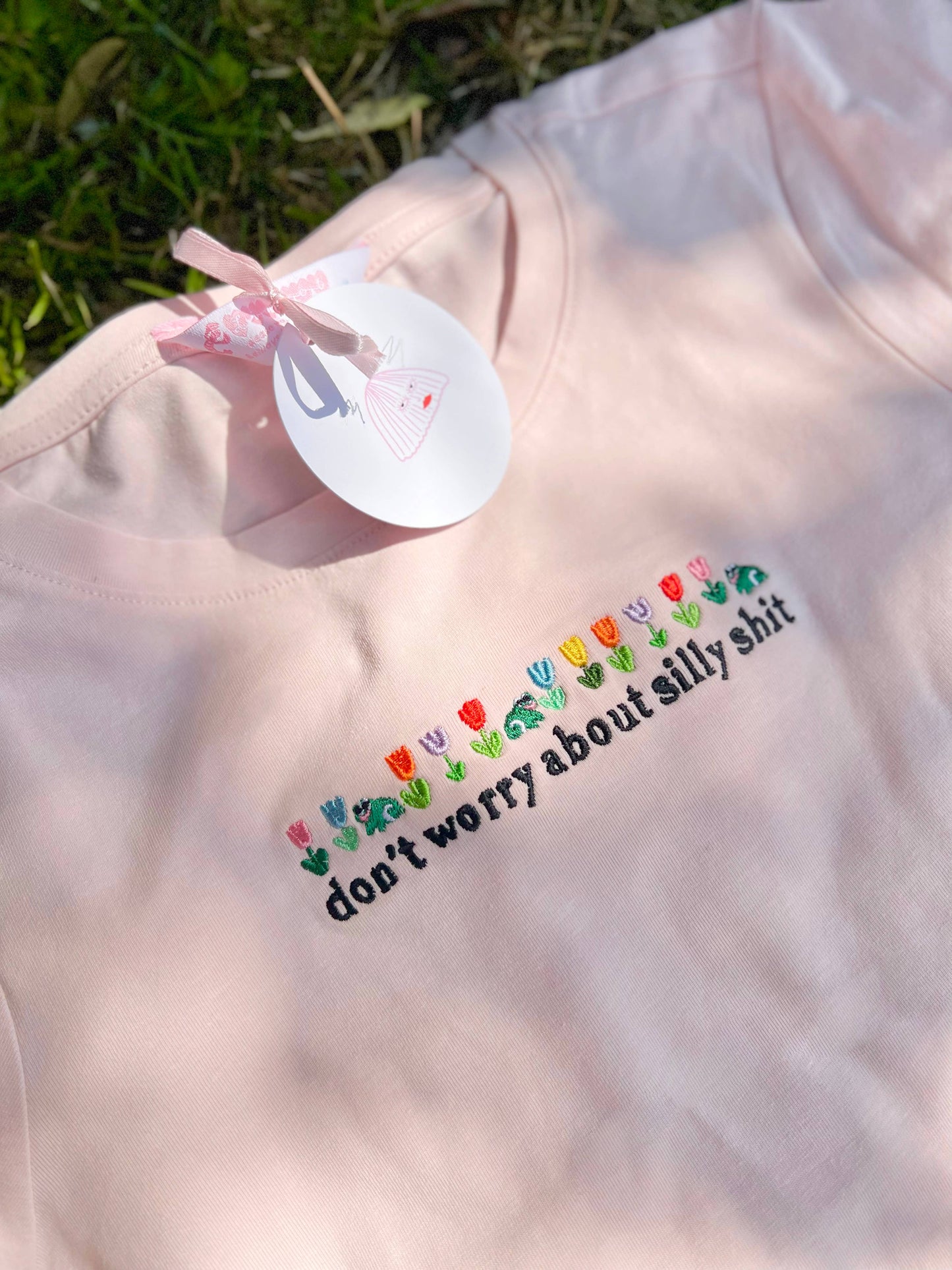 Don't Worry About Silly Shit Embroidered Crop Top