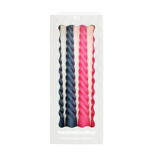 Twisted Candles (Pack of 4) - Dark Grey And Pink