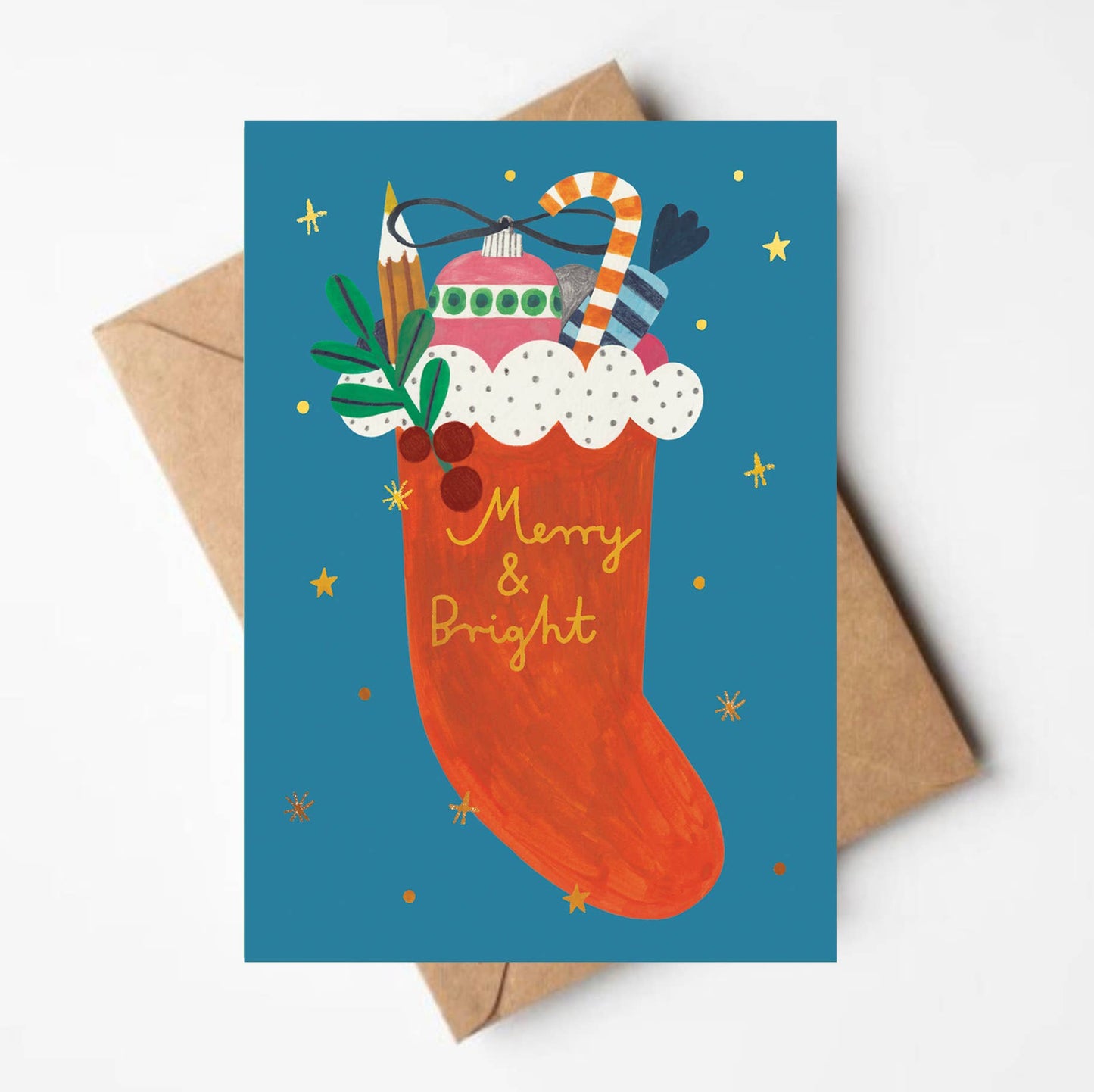 CHRISTMAS STOCKING gold foil card