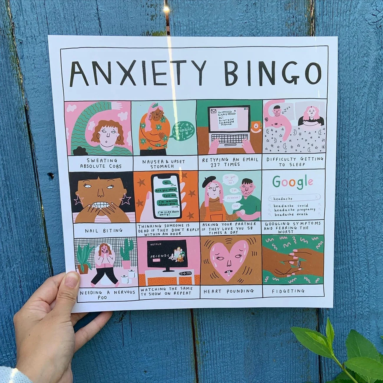 Anxiety Bingo - Square Art Print by Ellastrated