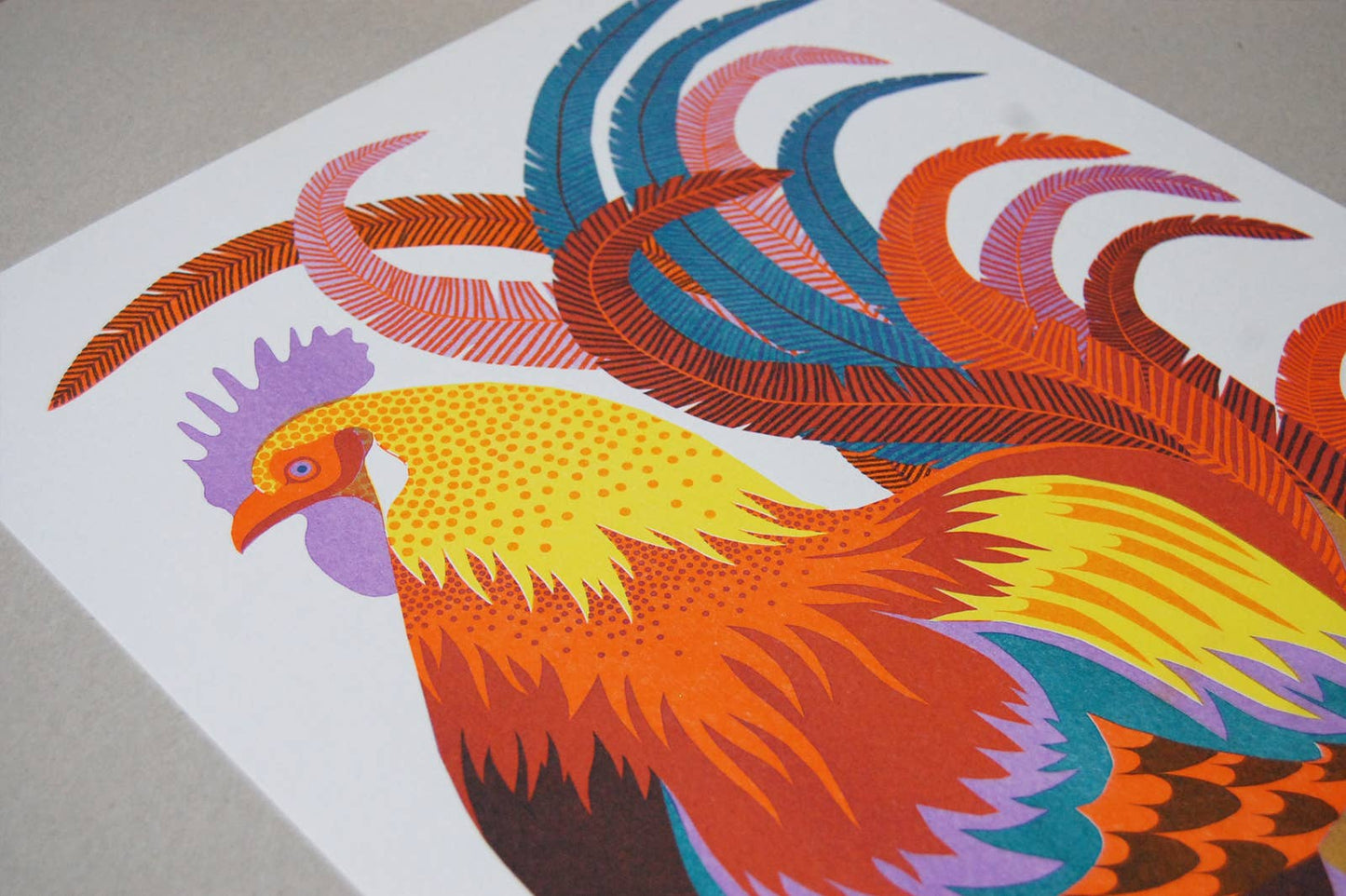 Rooster - A3 Risograph Print by Printer Johnson