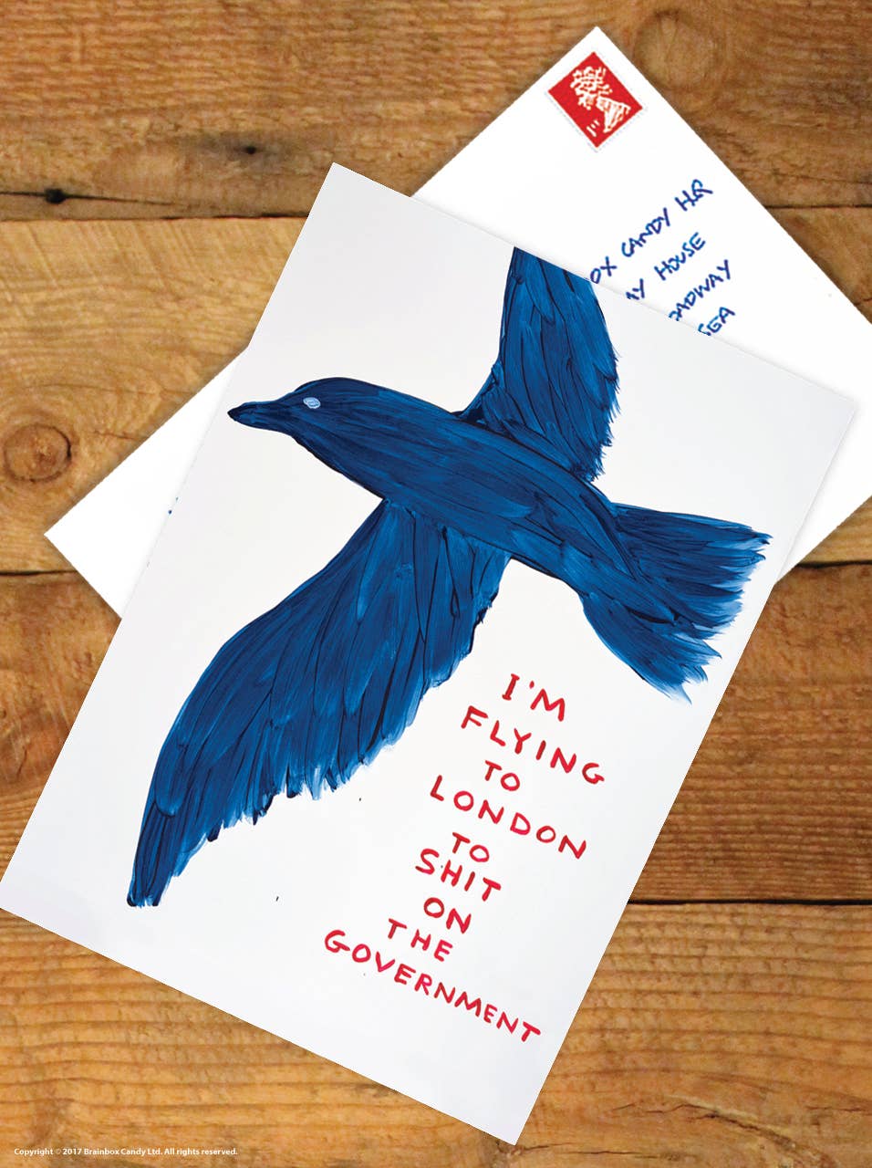 Blue Bird Shit On Government - A6 Art Postcard By David Shrigley