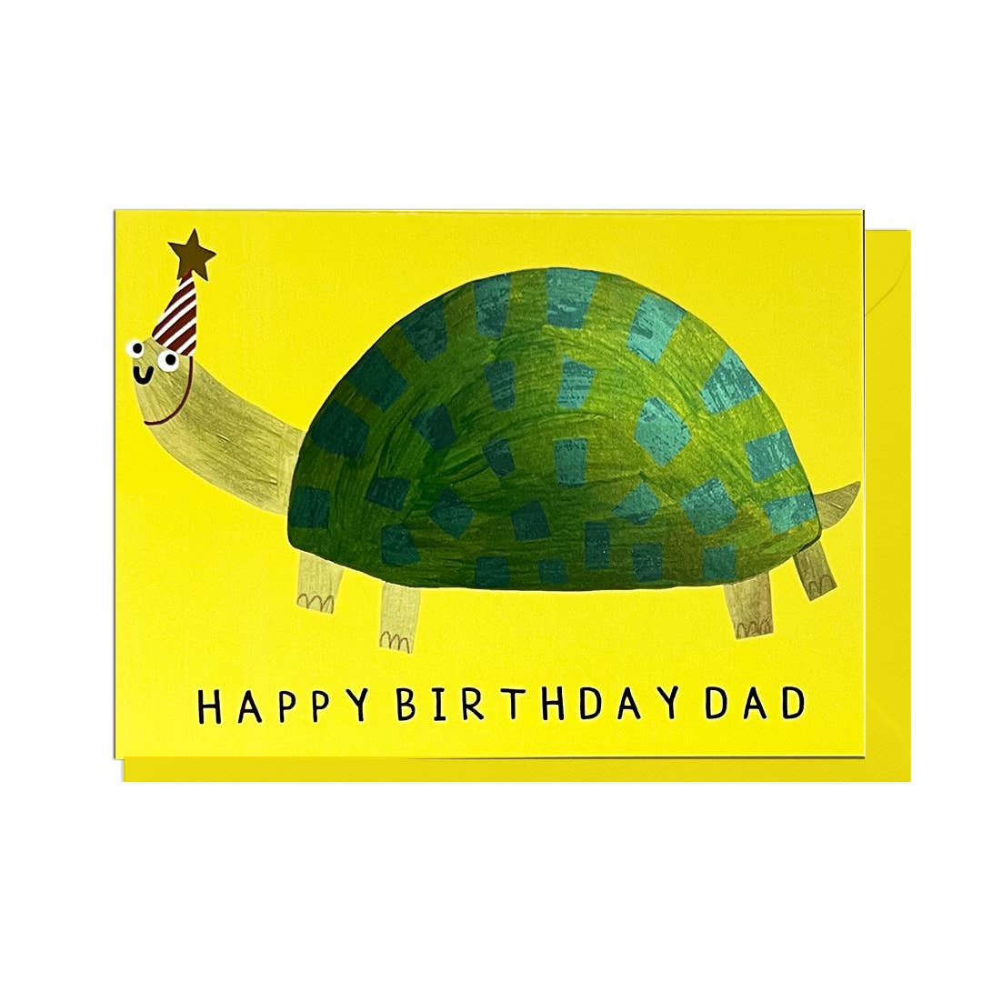 BIRTHDAY DAD TORTOISE - FOIL, YELLOW ENVELOPE Card