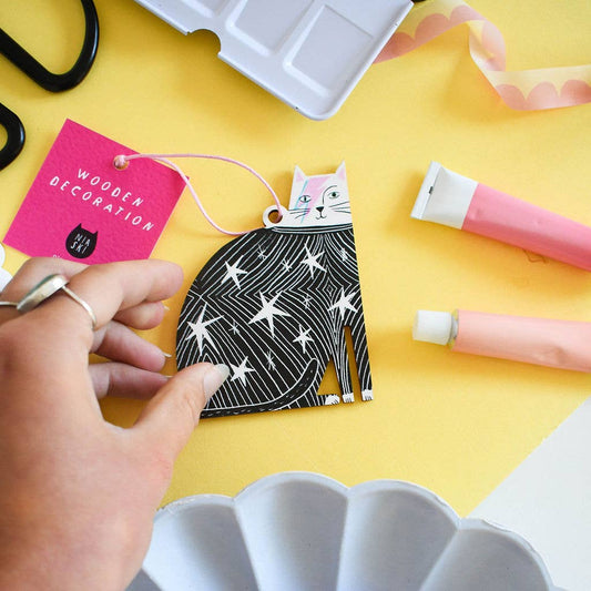 Kitty Starfluff Wooden Cat hanging Decoration