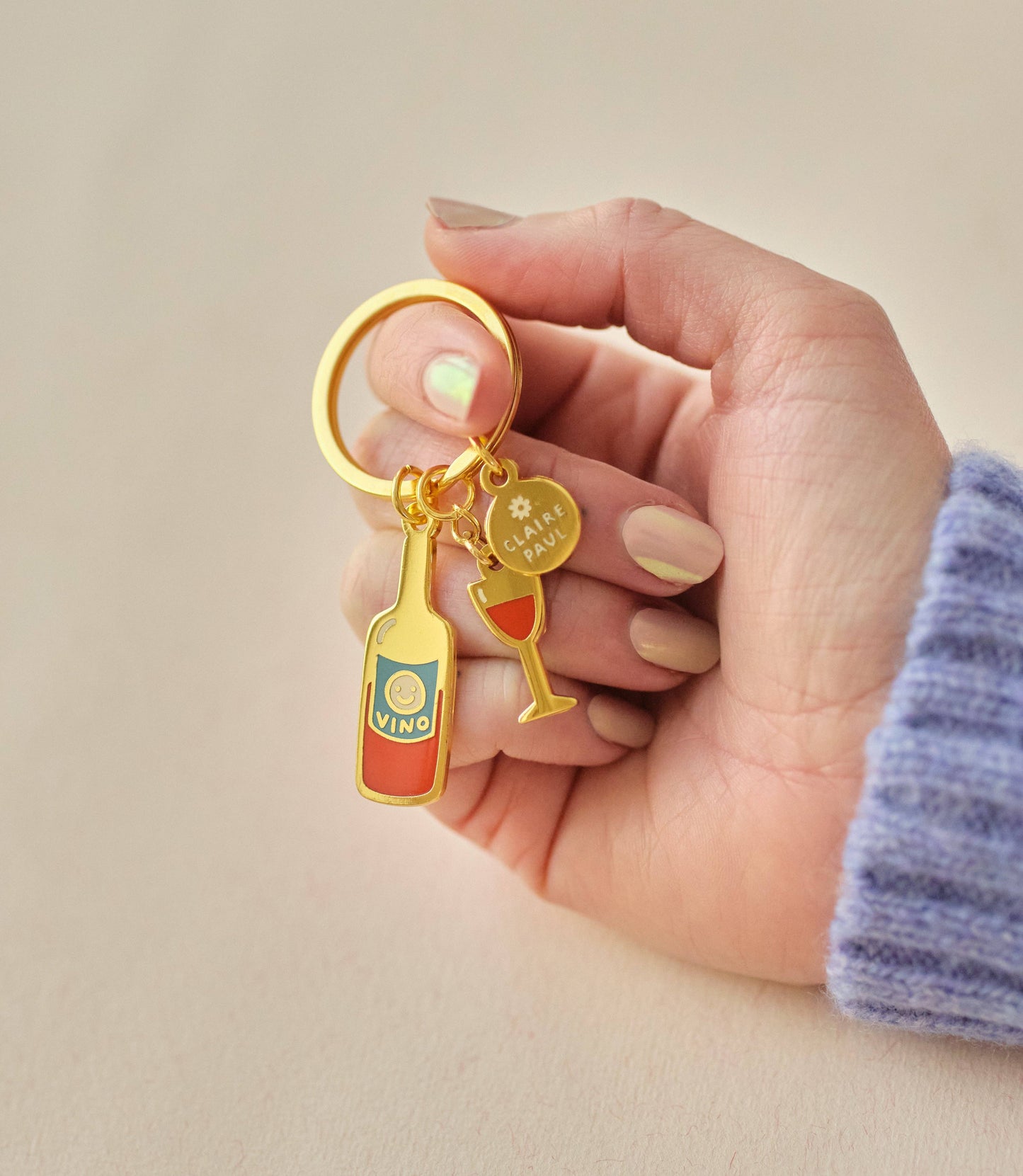 Red Wine and Glass Keyring Charm