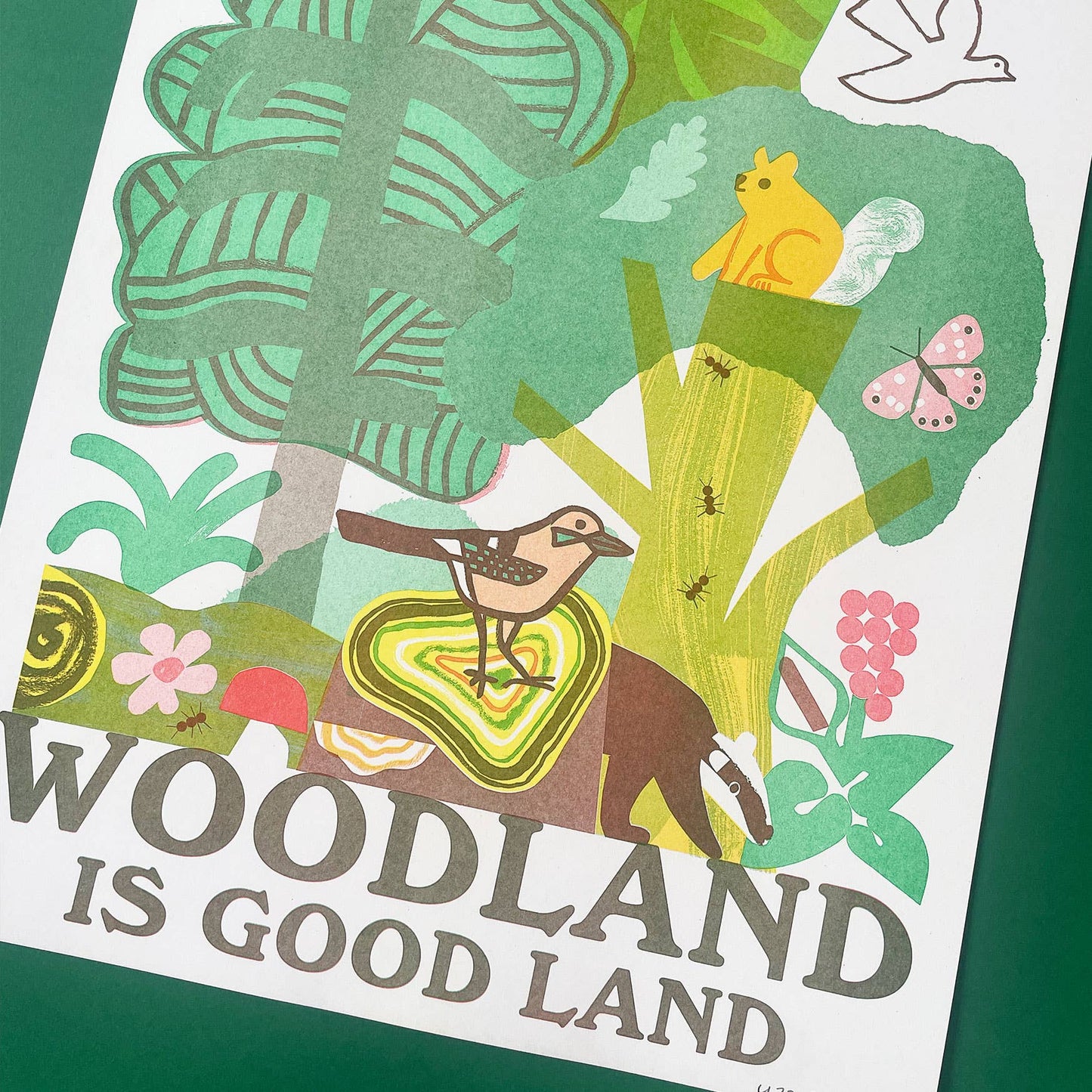 'Woodland is Good Land' Colourful Risograph Print