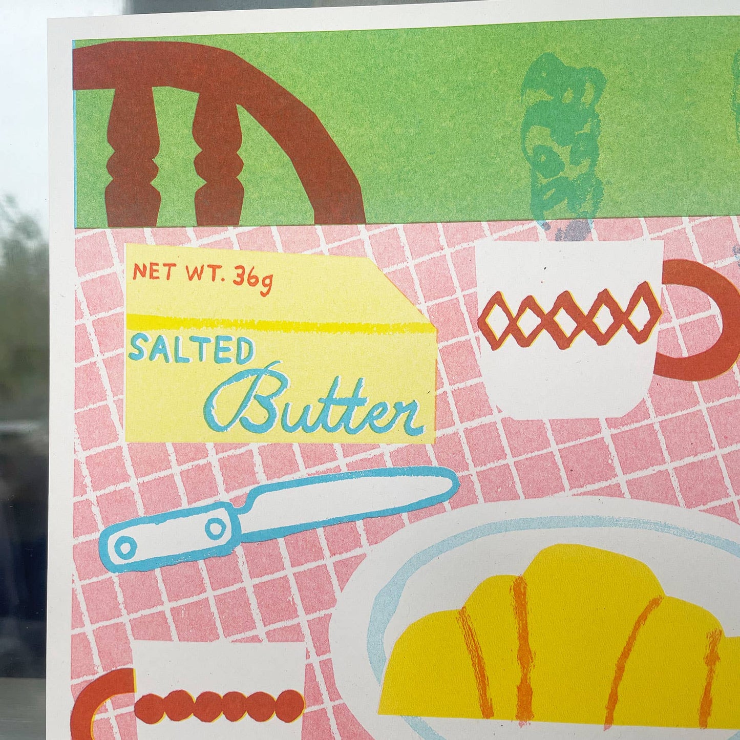 'Coffee & Croissant' Colourful Risograph Print